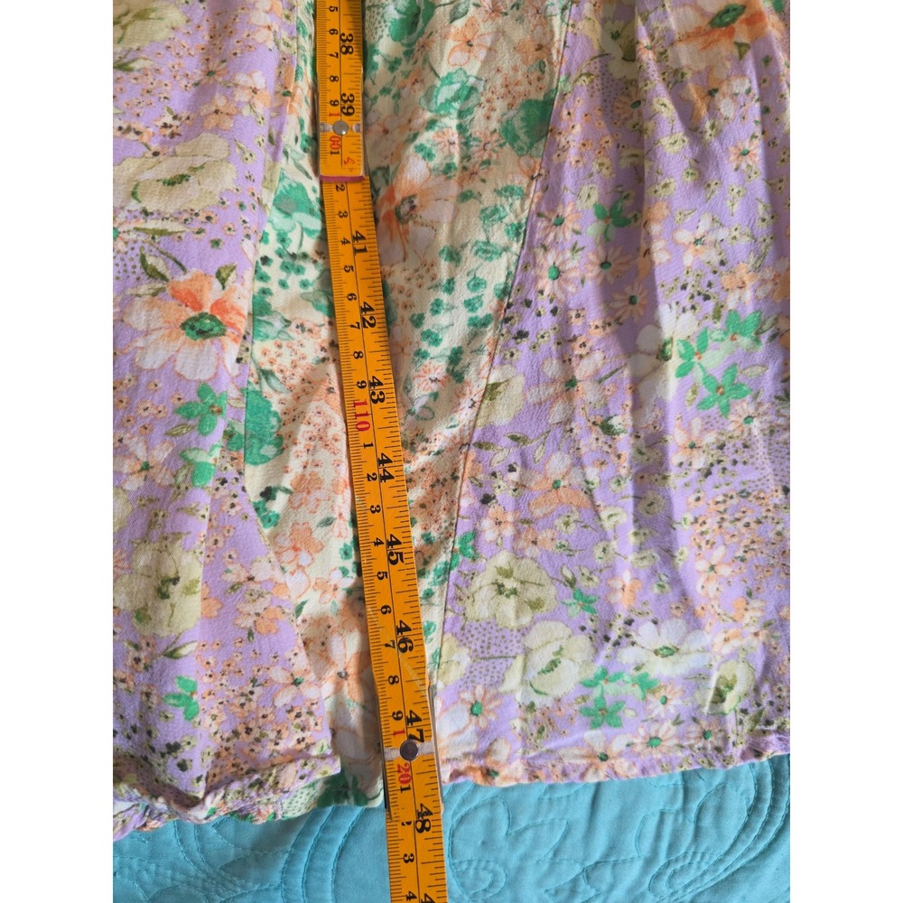 LOFT Mixed Floral Midi Shirt Dress Green Purple Viscose Long Sleeve XS SP24 - Picture 10 of 10